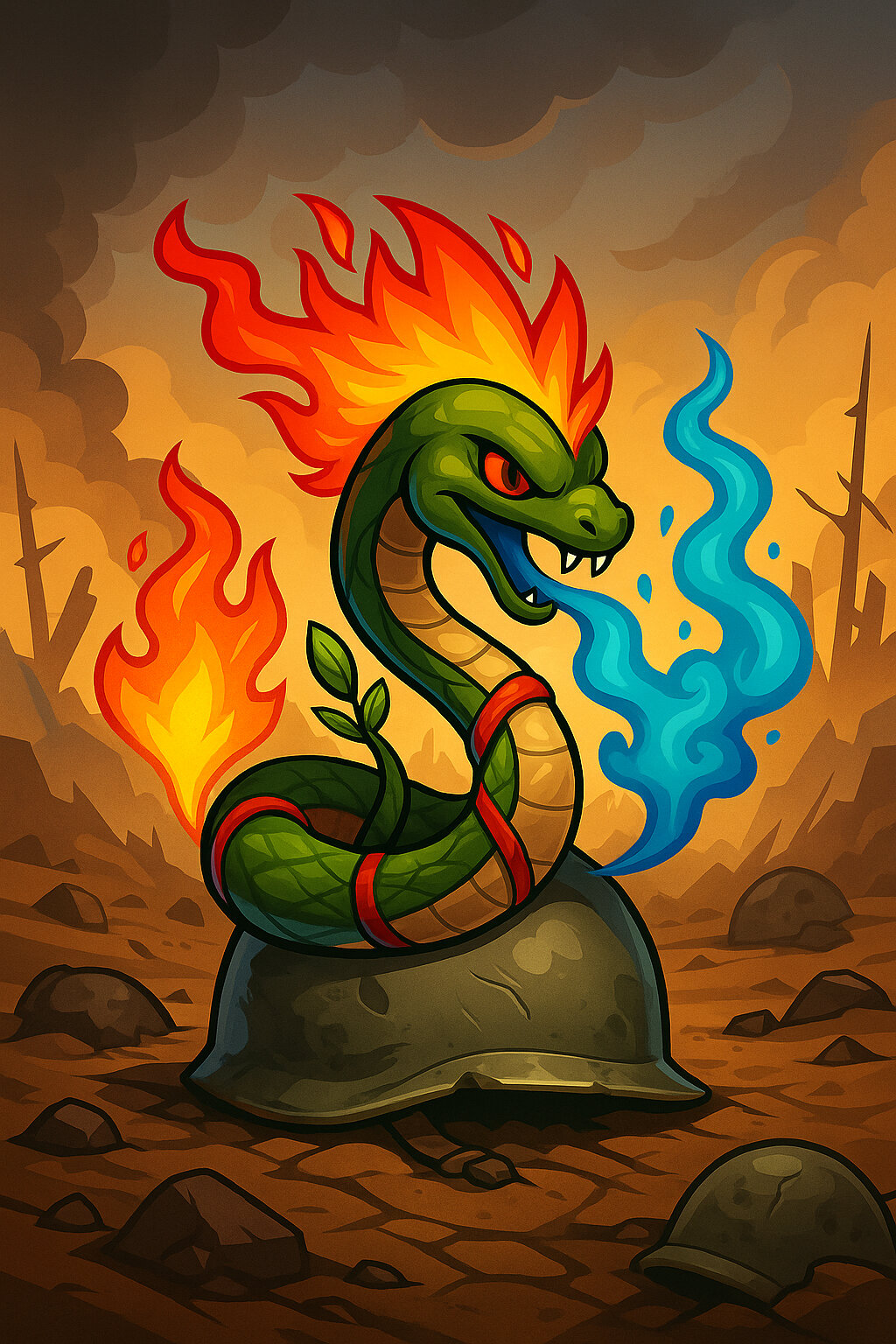 Drasilisk #005 — arte conceitual do monster tamer brasileiro Mythimon, criatura tipo Fogo/Dragão