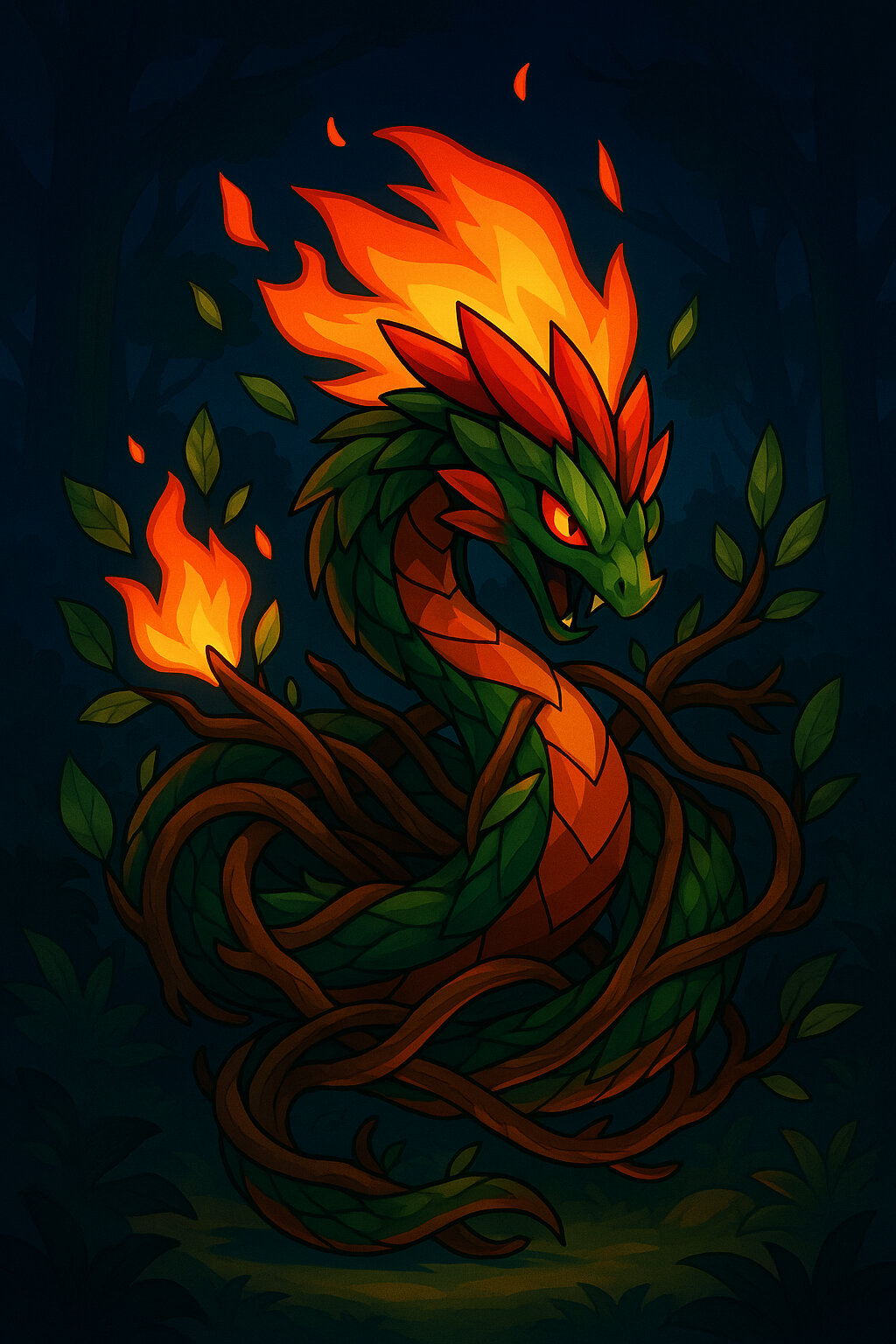 Boitatar #006 — arte conceitual do monster tamer brasileiro Mythimon, criatura tipo Fogo/Dragão