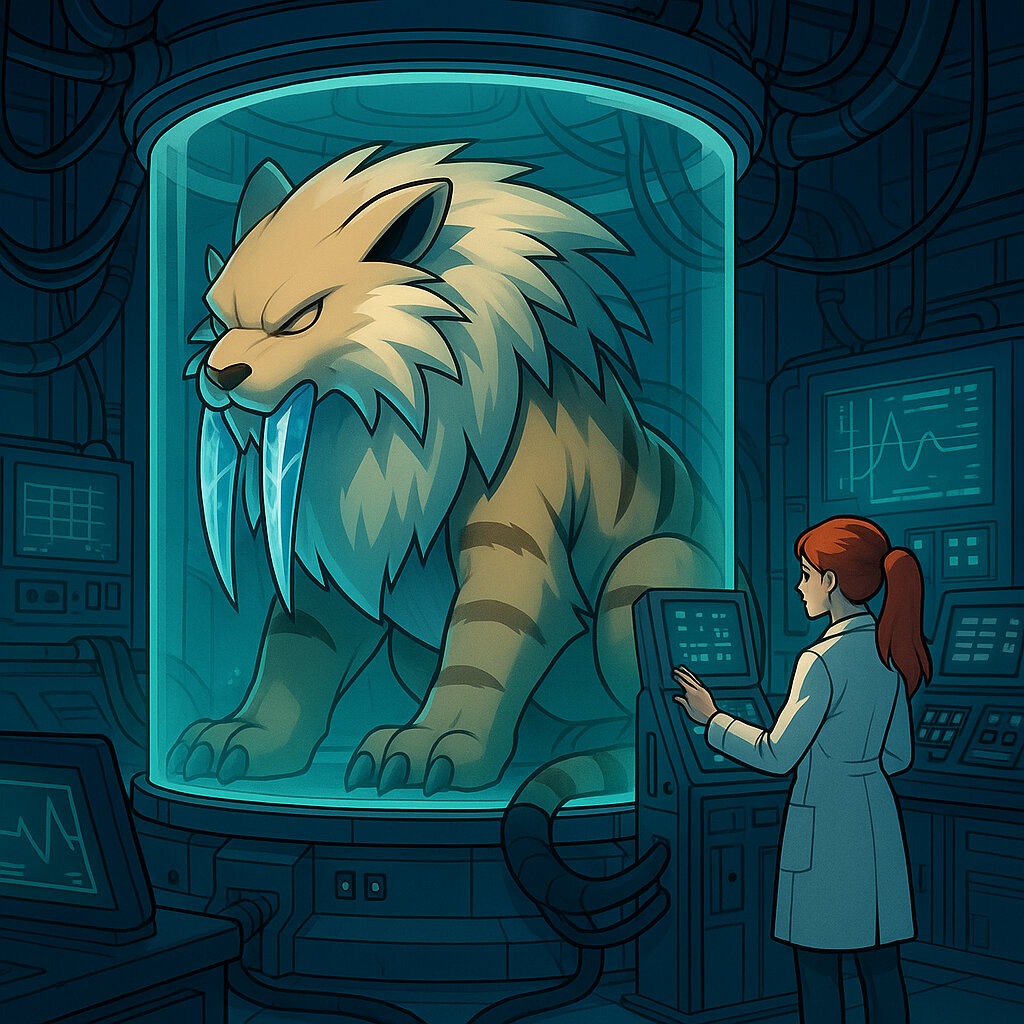 Ticyber #222 — arte conceitual do monster tamer brasileiro Mythimon, criatura tipo Sombrio/Gelo