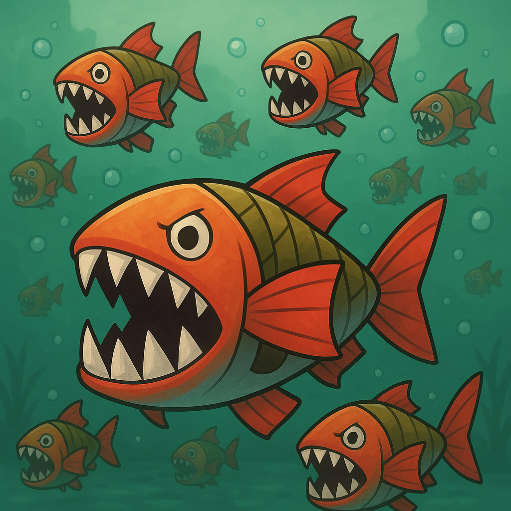 Piranidread #179 — arte conceitual do monster tamer brasileiro Mythimon, criatura tipo Água/Aço