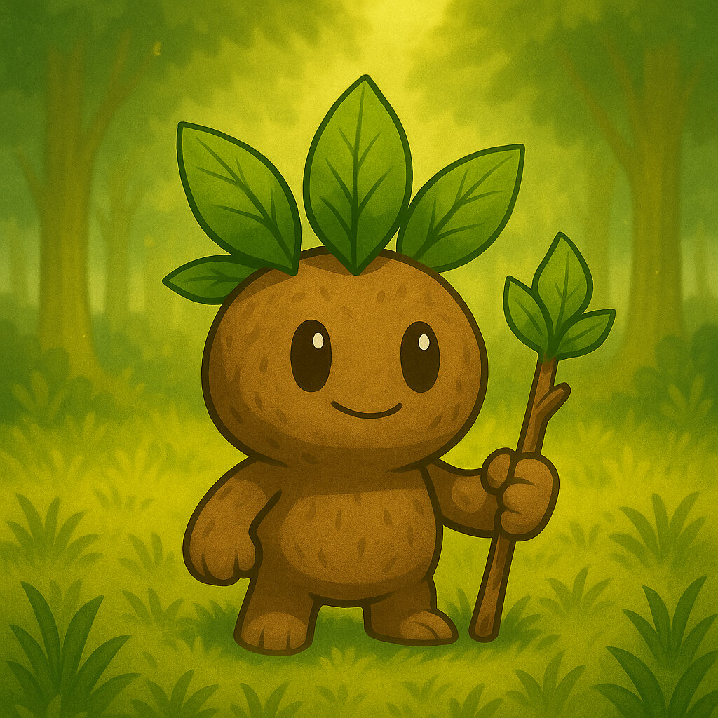 Kurumid #233 — arte conceitual do monster tamer brasileiro Mythimon, criatura tipo Normal/Planta