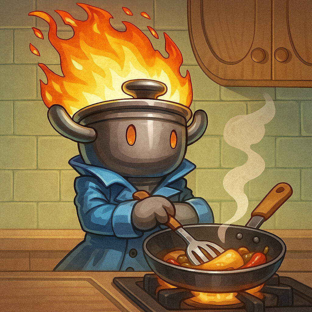 Maluquitchef #045 — arte conceitual do monster tamer brasileiro Mythimon, criatura tipo Aço/Fogo