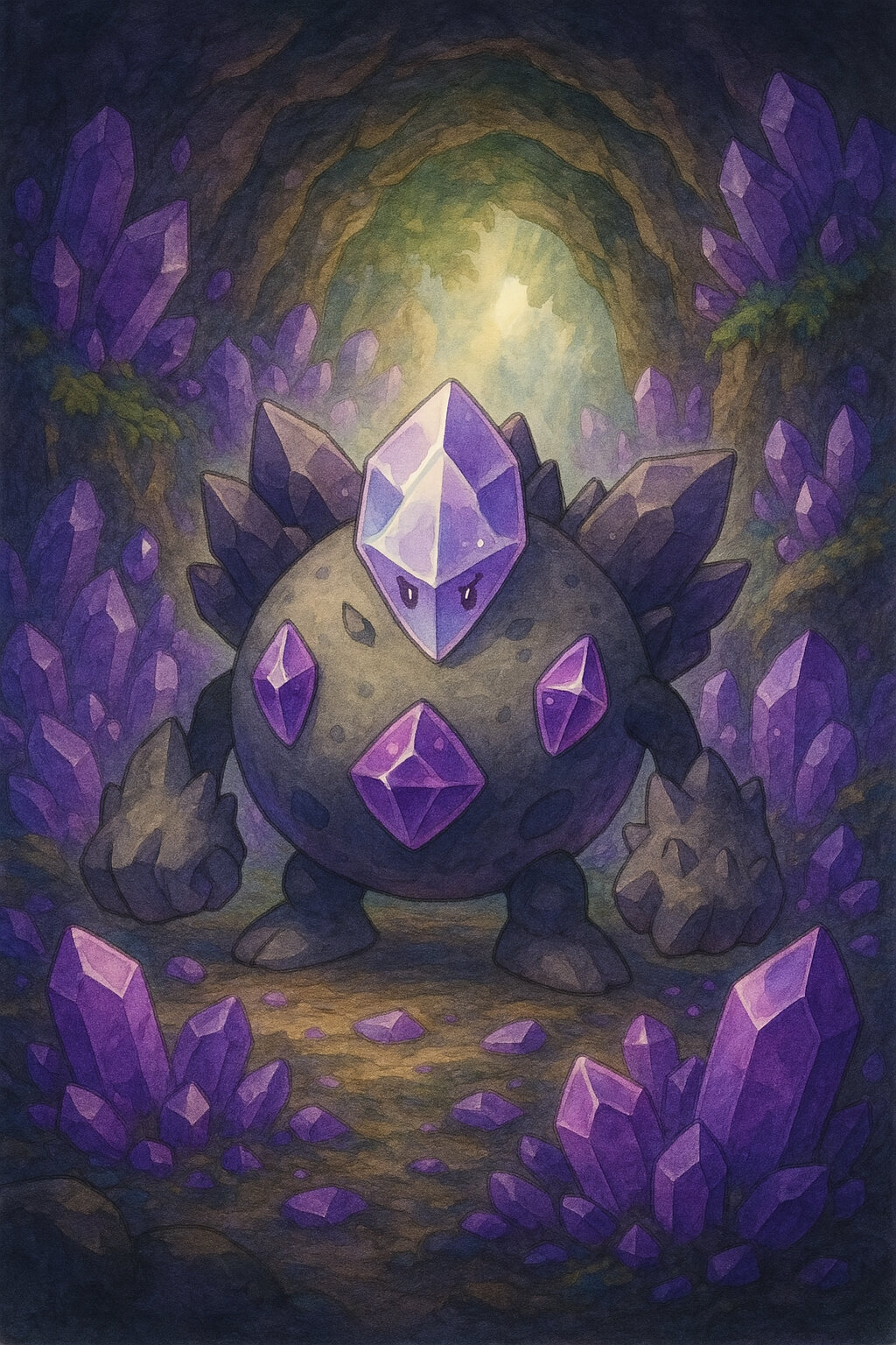 Amethystal #177 — arte conceitual do monster tamer brasileiro Mythimon, criatura tipo Normal/Pedra