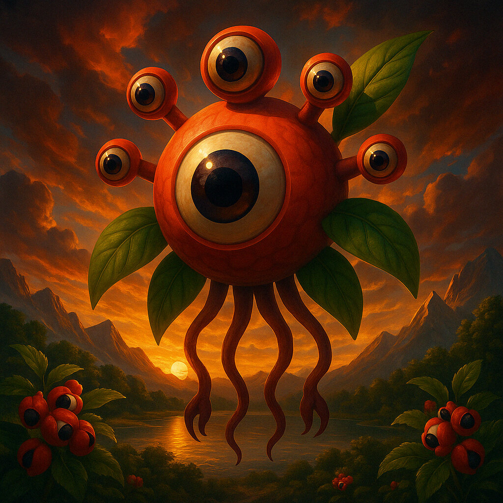 Obserguaran #083 — arte conceitual do monster tamer brasileiro Mythimon, criatura tipo Planta/Psíquico