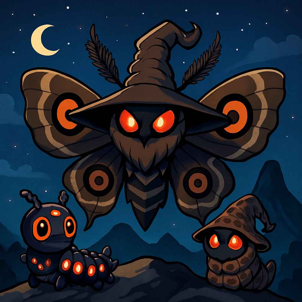 Badiposa #021 — arte conceitual do monster tamer brasileiro Mythimon, criatura tipo Inseto/Sombrio