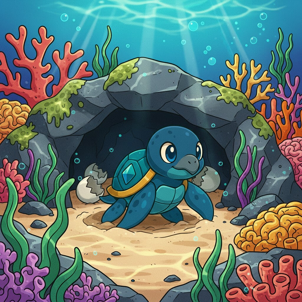 Cabetortuga #201 — arte conceitual do monster tamer brasileiro Mythimon, criatura tipo Água