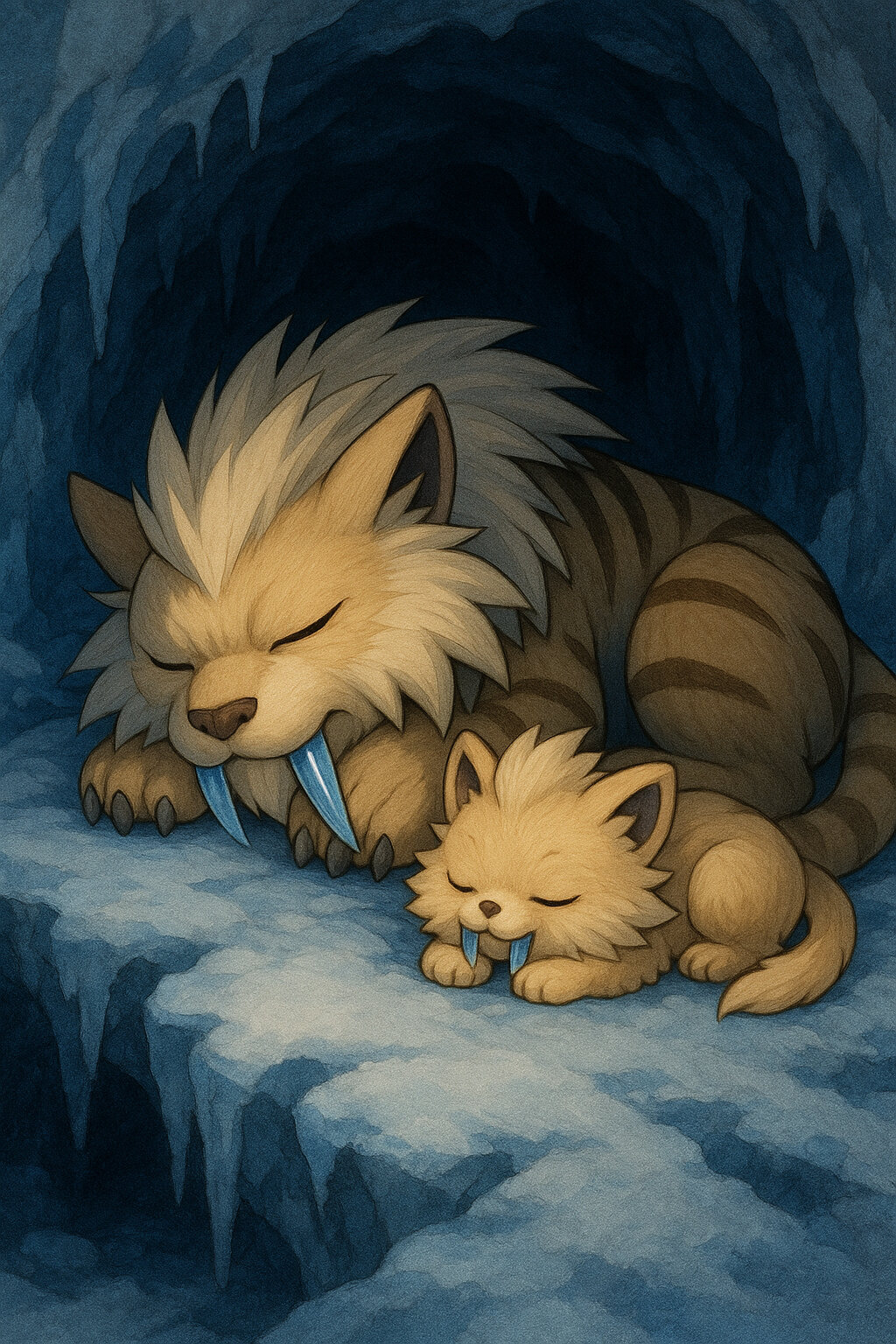 Smilonsaber #221 — arte conceitual do monster tamer brasileiro Mythimon, criatura tipo Sombrio/Gelo