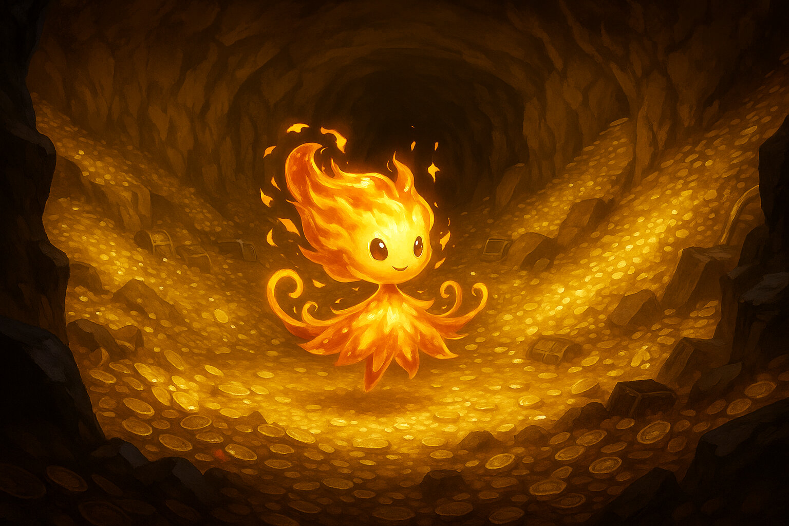 Ouraflame #315 — arte conceitual do monster tamer brasileiro Mythimon, criatura tipo Fogo/Psíquico