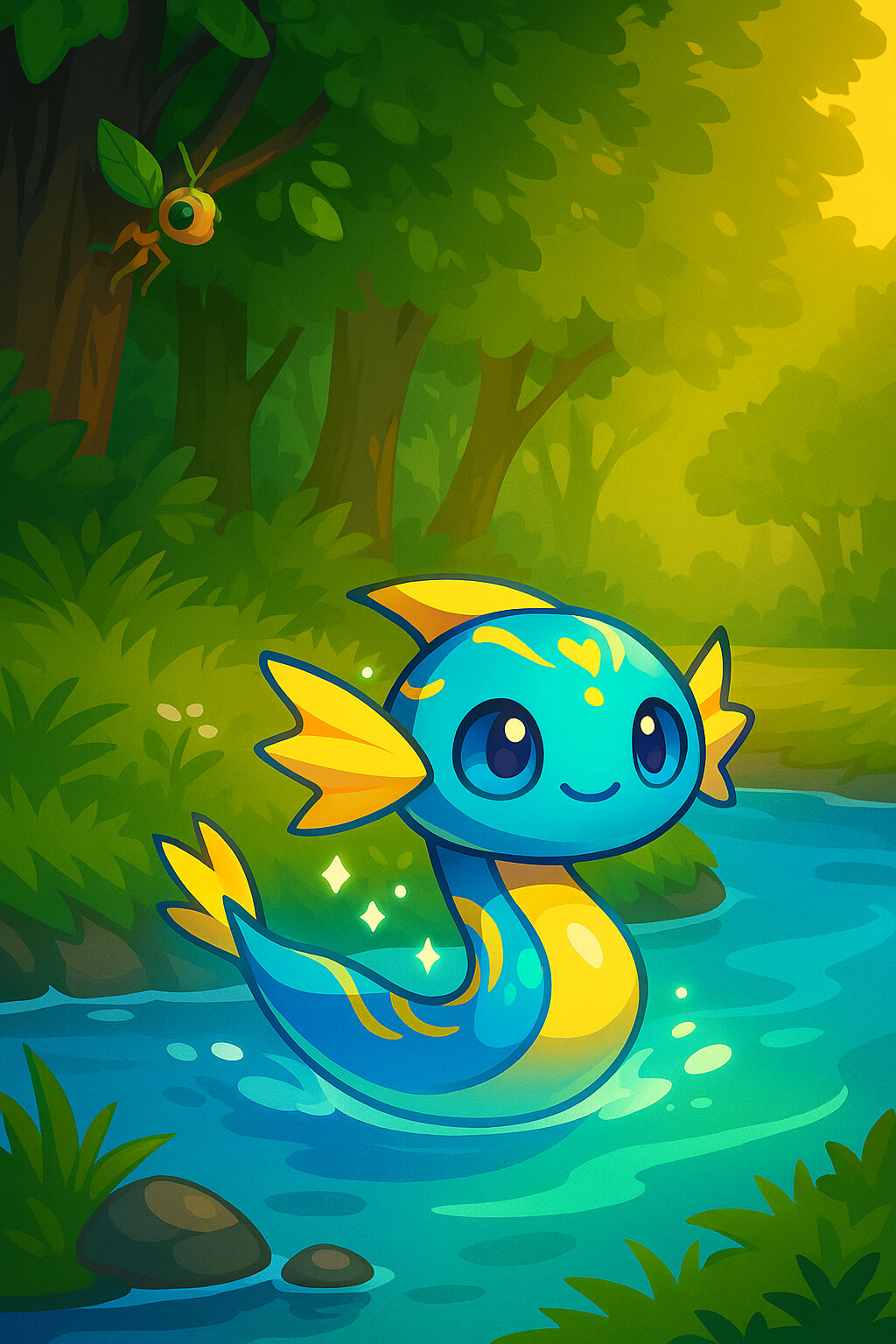 Engvolt #129 — arte conceitual do monster tamer brasileiro Mythimon, criatura tipo Água/Elétrico