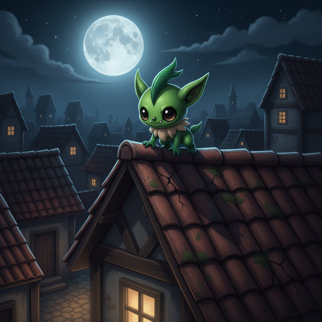 Papin #317 — arte conceitual do monster tamer brasileiro Mythimon, criatura tipo Normal/Sombrio