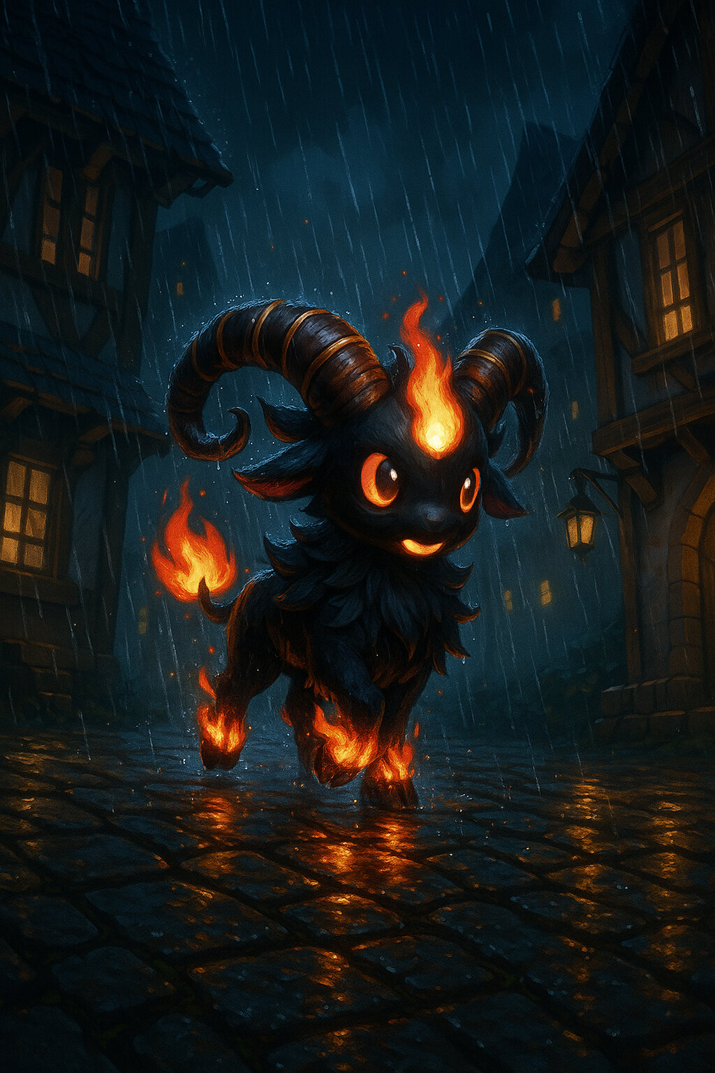 Kabri #366 — arte conceitual do monster tamer brasileiro Mythimon, criatura tipo Fogo/Sombrio