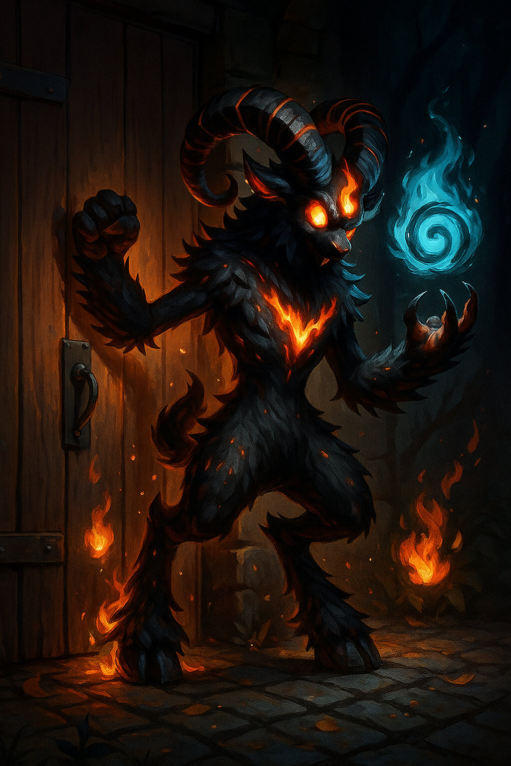 Kabrikabrifira #368 — arte conceitual do monster tamer brasileiro Mythimon, criatura tipo Fogo/Sombrio