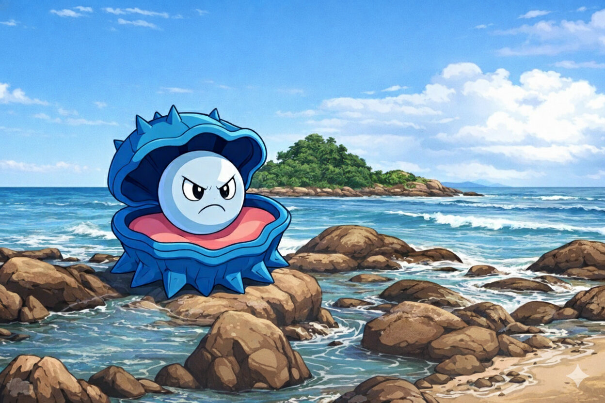 Pearmin #293 — arte conceitual do monster tamer brasileiro Mythimon, criatura tipo Água/Psíquico