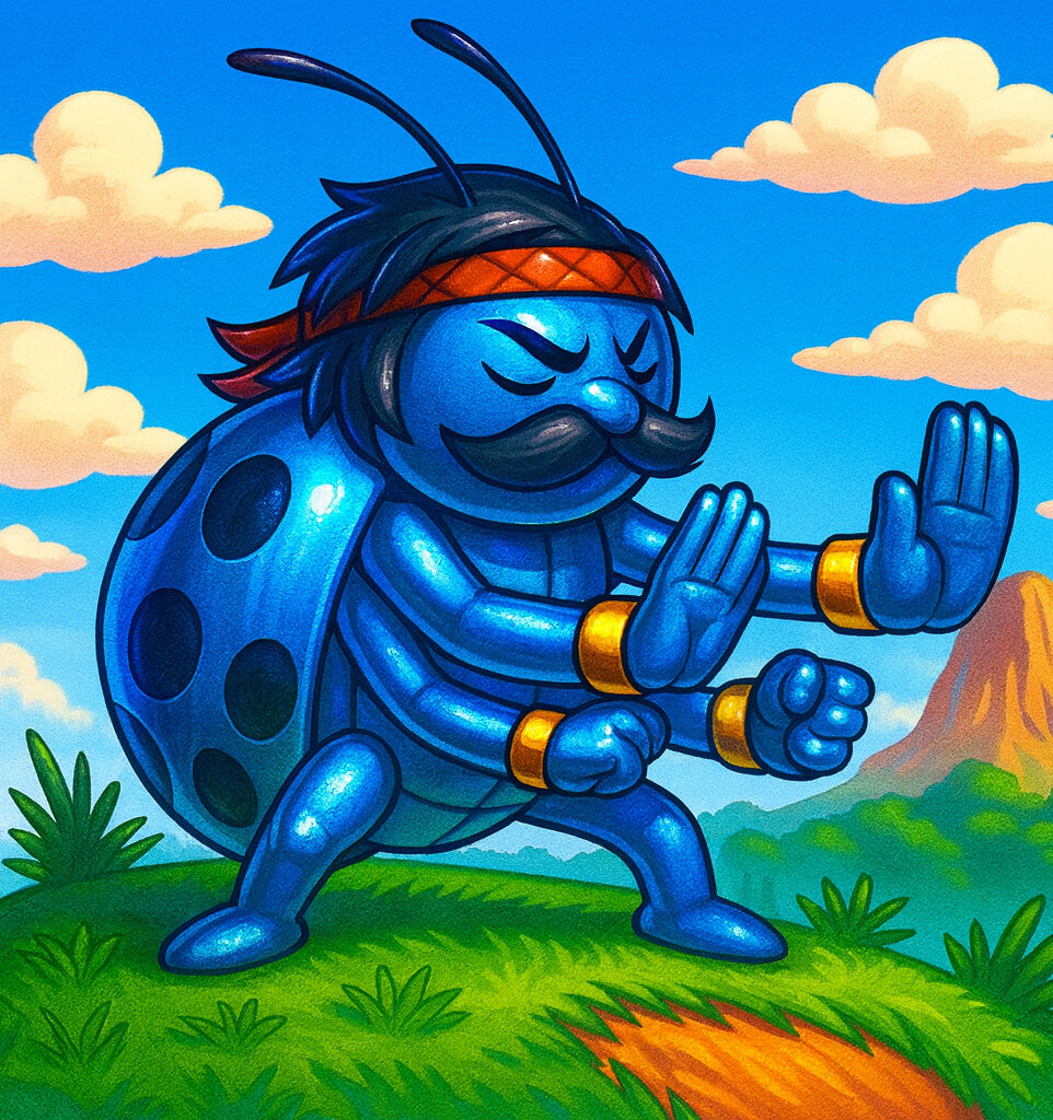 KarateSales #303 — arte conceitual do monster tamer brasileiro Mythimon, criatura tipo Inseto/Lutador