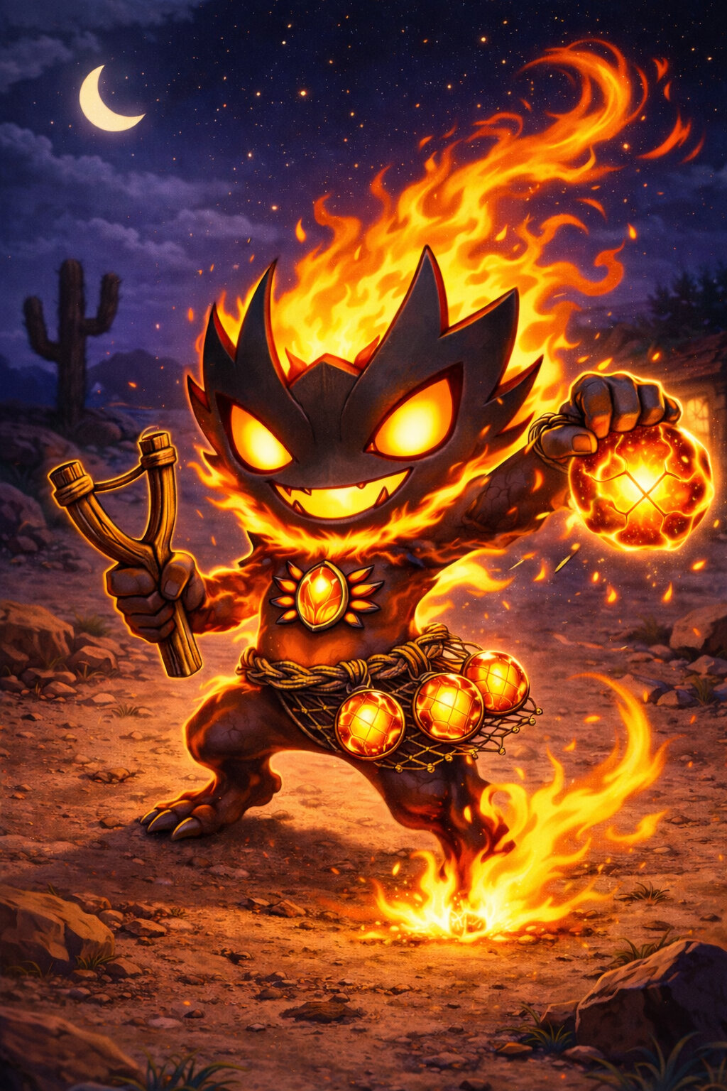 Fagulinho #189 — arte conceitual do monster tamer brasileiro Mythimon, criatura tipo Fogo