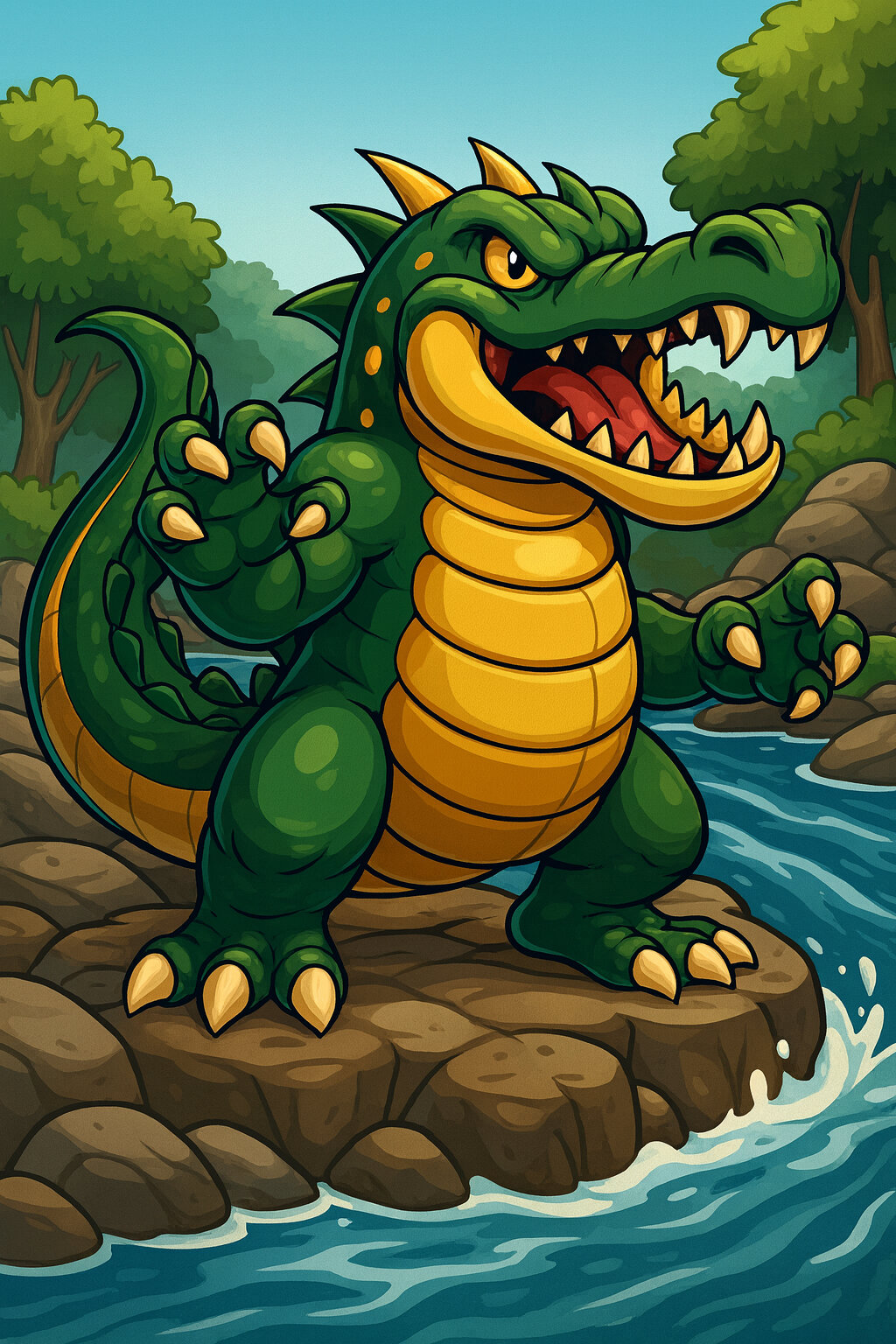 Jacarello #024 — arte conceitual do monster tamer brasileiro Mythimon, criatura tipo Água/Sombrio