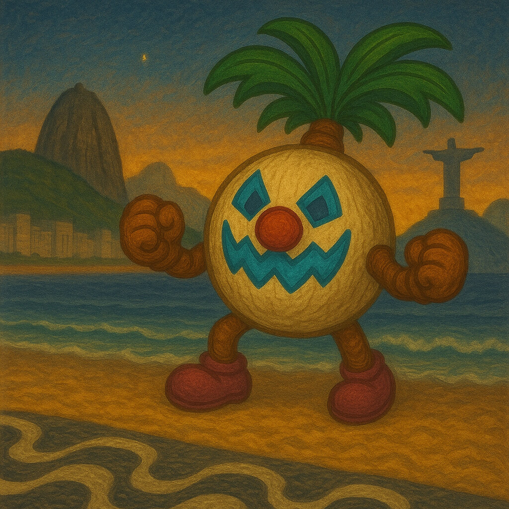 Risococokid #260 — arte conceitual do monster tamer brasileiro Mythimon, criatura tipo Planta/Psíquico