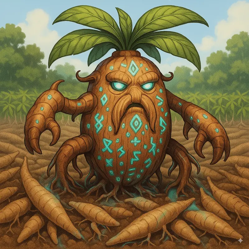 Macaxerisage #003 — arte conceitual do monster tamer brasileiro Mythimon, criatura tipo Terra/Planta