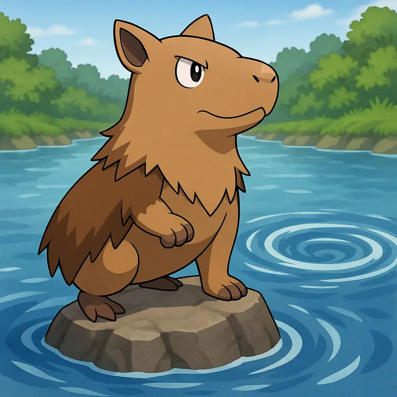 Capybarin #259 — arte conceitual do monster tamer brasileiro Mythimon, criatura tipo Água/Normal