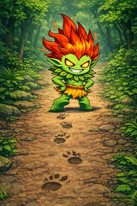 Curufira #104 — arte conceitual do monster tamer brasileiro Mythimon, criatura tipo Planta/Fogo