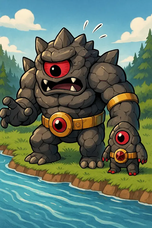Gorjalith #138 — arte conceitual do monster tamer brasileiro Mythimon, criatura tipo Pedra/Sombrio