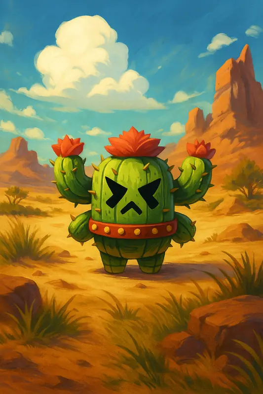 Caccrown #185 — arte conceitual do monster tamer brasileiro Mythimon, criatura tipo Planta/Lutador