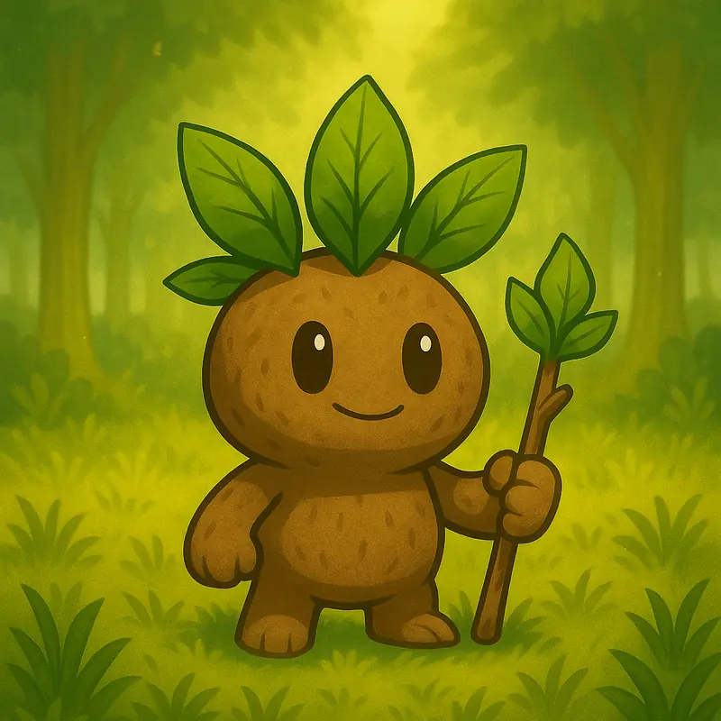 Kurumid #242 — arte conceitual do monster tamer brasileiro Mythimon, criatura tipo Normal/Planta