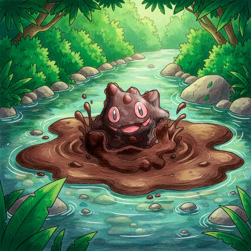 Mudclay #224 — arte conceitual do monster tamer brasileiro Mythimon, criatura tipo Terra/Água
