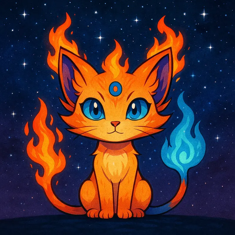 Flamelipt #253 — arte conceitual do monster tamer brasileiro Mythimon, criatura tipo Fogo/Psíquico
