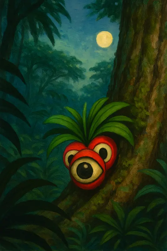 Guaraneye #082 — arte conceitual do monster tamer brasileiro Mythimon, criatura tipo Planta/Psíquico