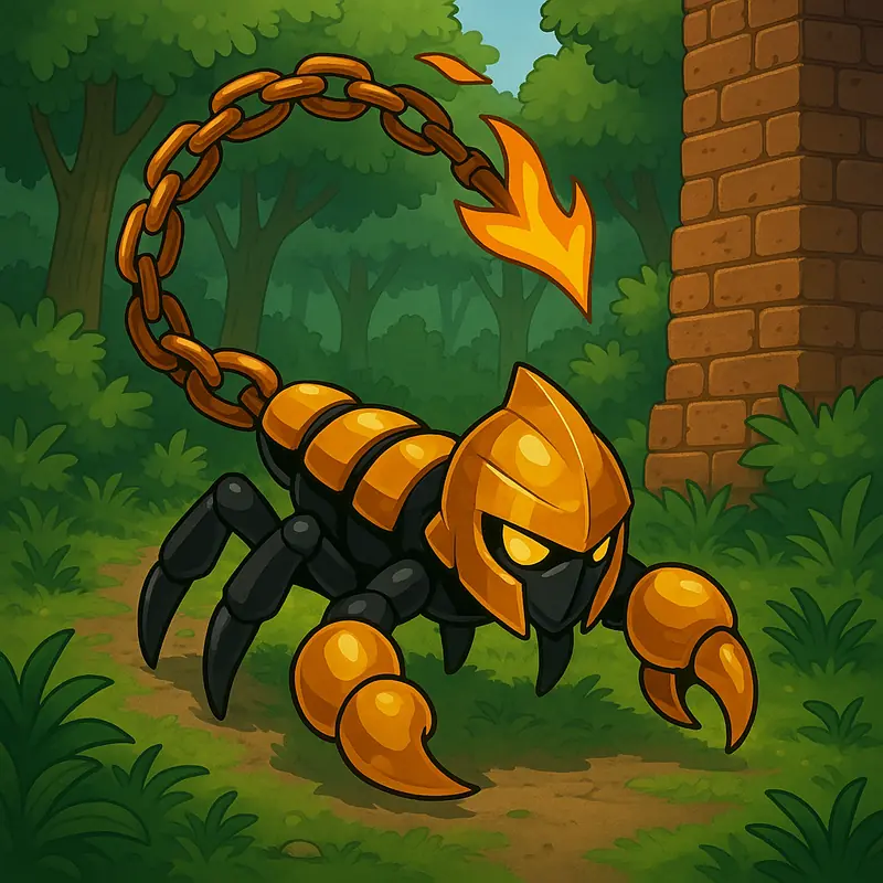 Serrulorpion #108 — arte conceitual do monster tamer brasileiro Mythimon, criatura tipo Veneno/Fogo