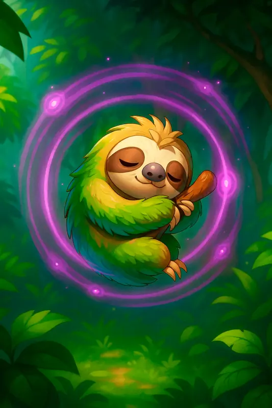 Slothmind #049 — arte conceitual do monster tamer brasileiro Mythimon, criatura tipo Normal