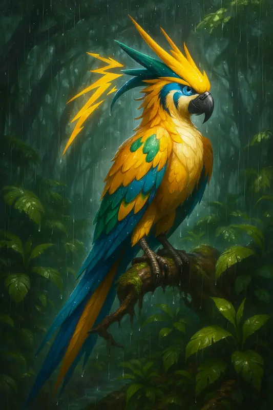 Thundarara #384 — arte conceitual do monster tamer brasileiro Mythimon, criatura tipo Voador/Elétrico