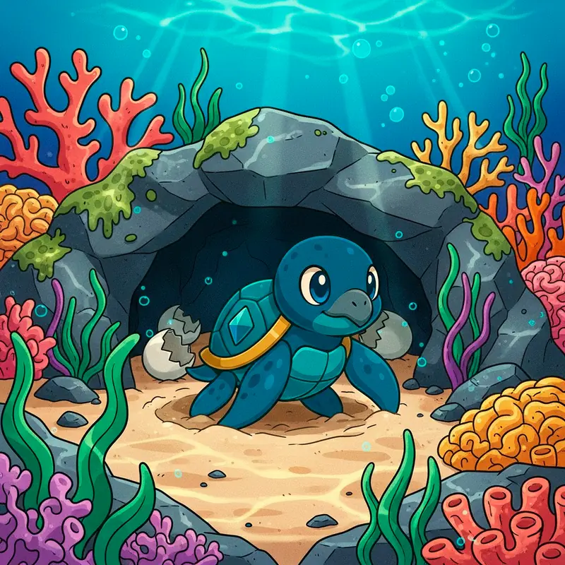 Cabetortuga #209 — arte conceitual do monster tamer brasileiro Mythimon, criatura tipo Água
