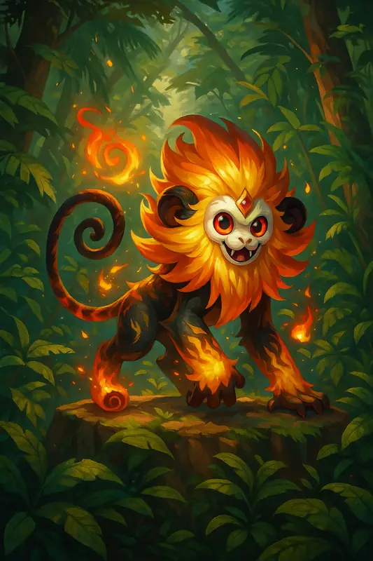 Pyromico #067 — arte conceitual do monster tamer brasileiro Mythimon, criatura tipo Fogo