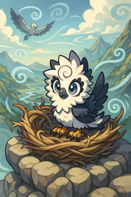 Gavbris #356 — arte conceitual do monster tamer brasileiro Mythimon, criatura tipo Normal/Voador
