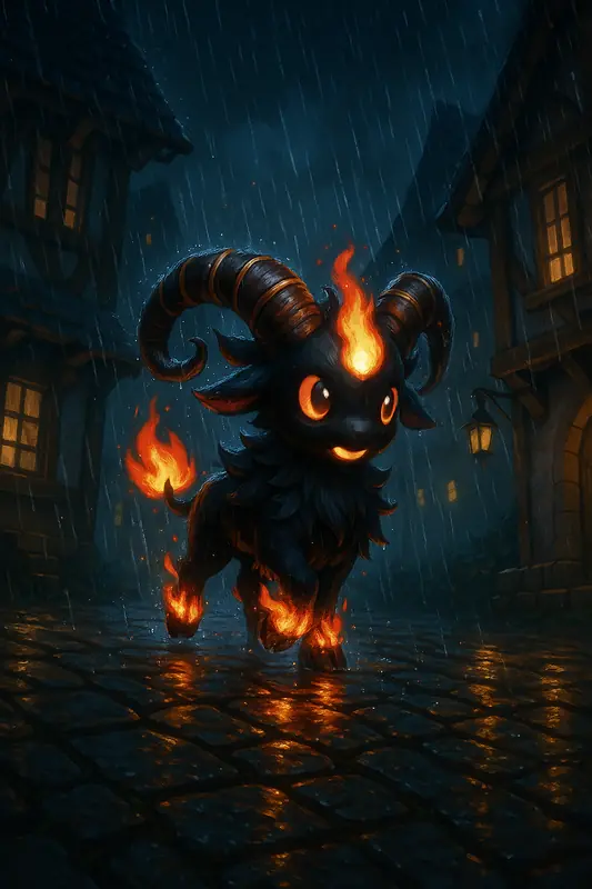 Kabri #375 — arte conceitual do monster tamer brasileiro Mythimon, criatura tipo Fogo/Sombrio