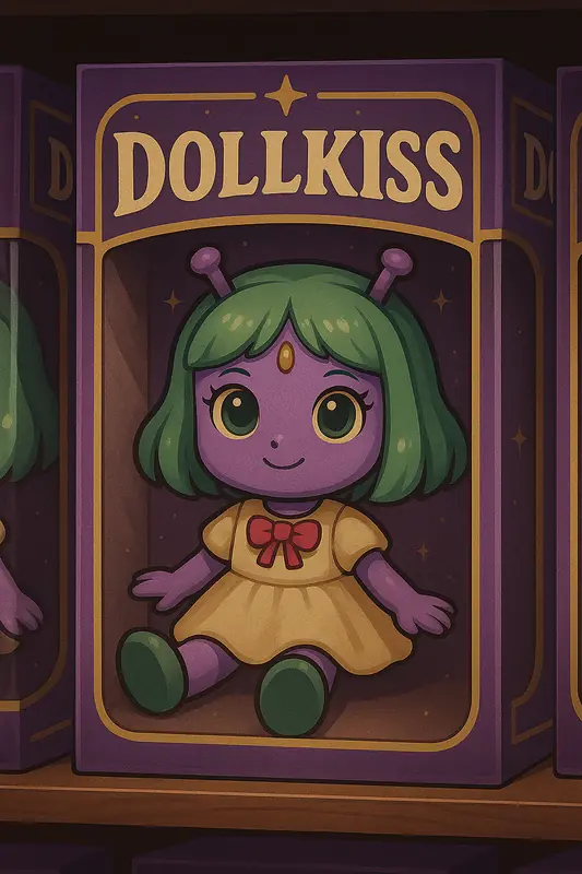 Dollkiss #371 — arte conceitual do monster tamer brasileiro Mythimon, criatura tipo Normal/Fantasma