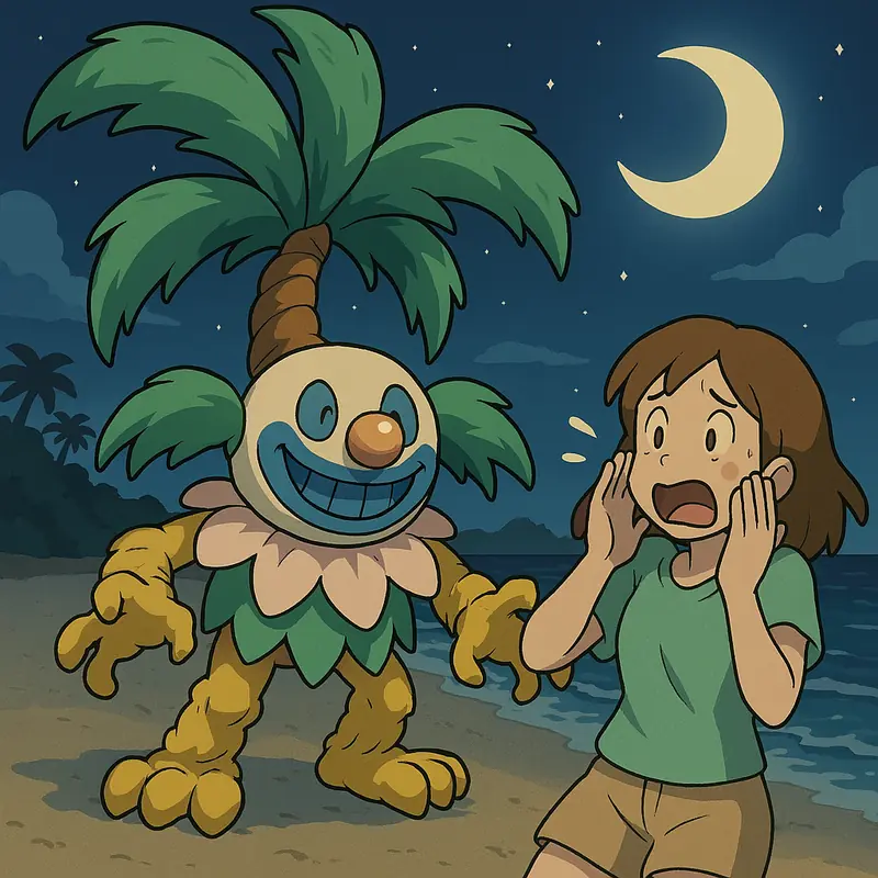 Risococonut #270 — arte conceitual do monster tamer brasileiro Mythimon, criatura tipo Planta/Psíquico